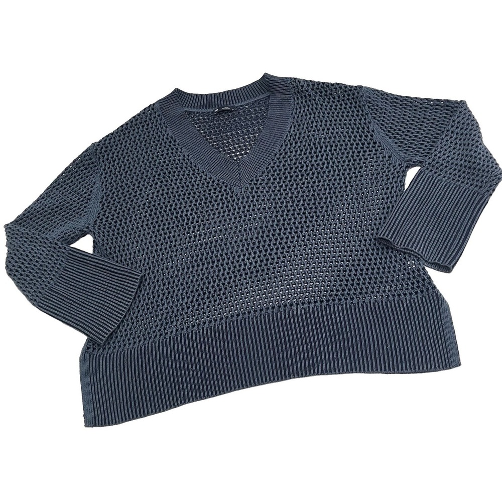 Gap Open Knit Sweater Navy Blue VNeck Oversized Pullover Comfy Minimalist Boho L